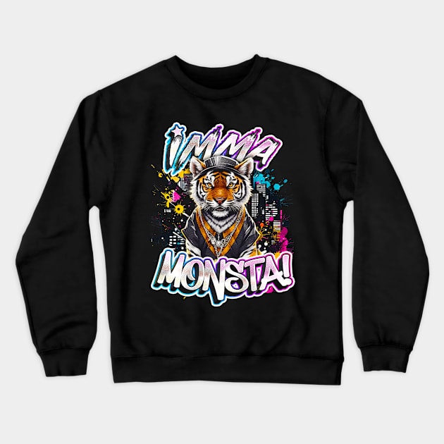 Imma Monsta! TIGER | Blacktee | by Asarteon Crewneck Sweatshirt by Asarteon